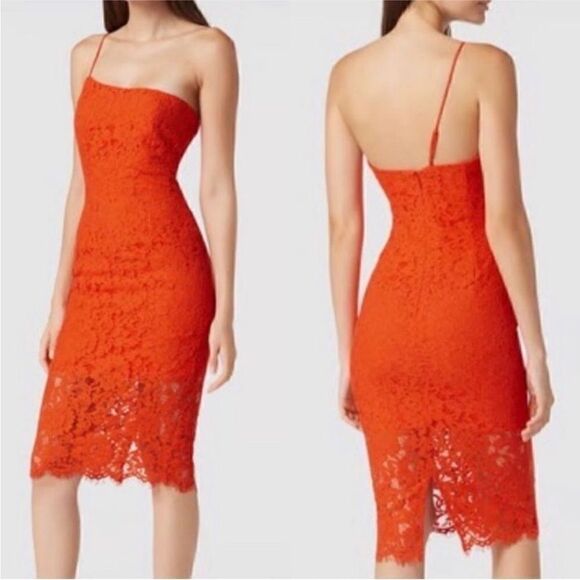 Bardot NWT Maya Lace One Shoulder Midi Dress in Orange Size 12 - Picture 1 of 16